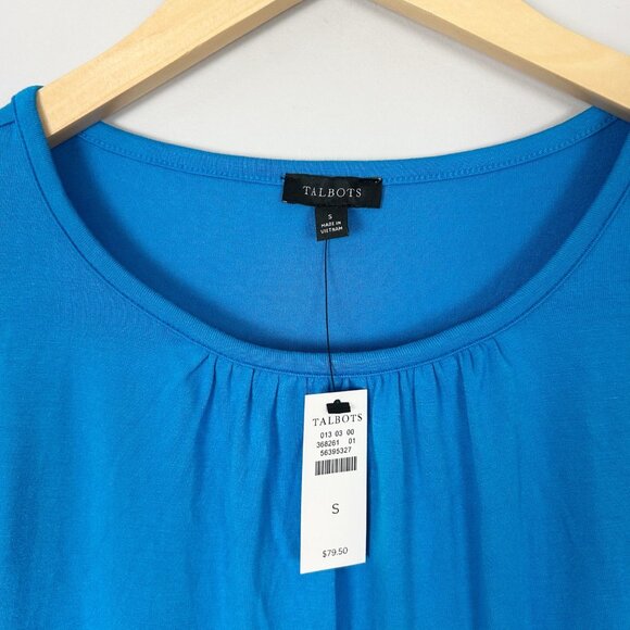 NEW Talbots Blue Stretch Knit Top with Pleated Long Sleeves Size Small Women's - Picture 3 of 3